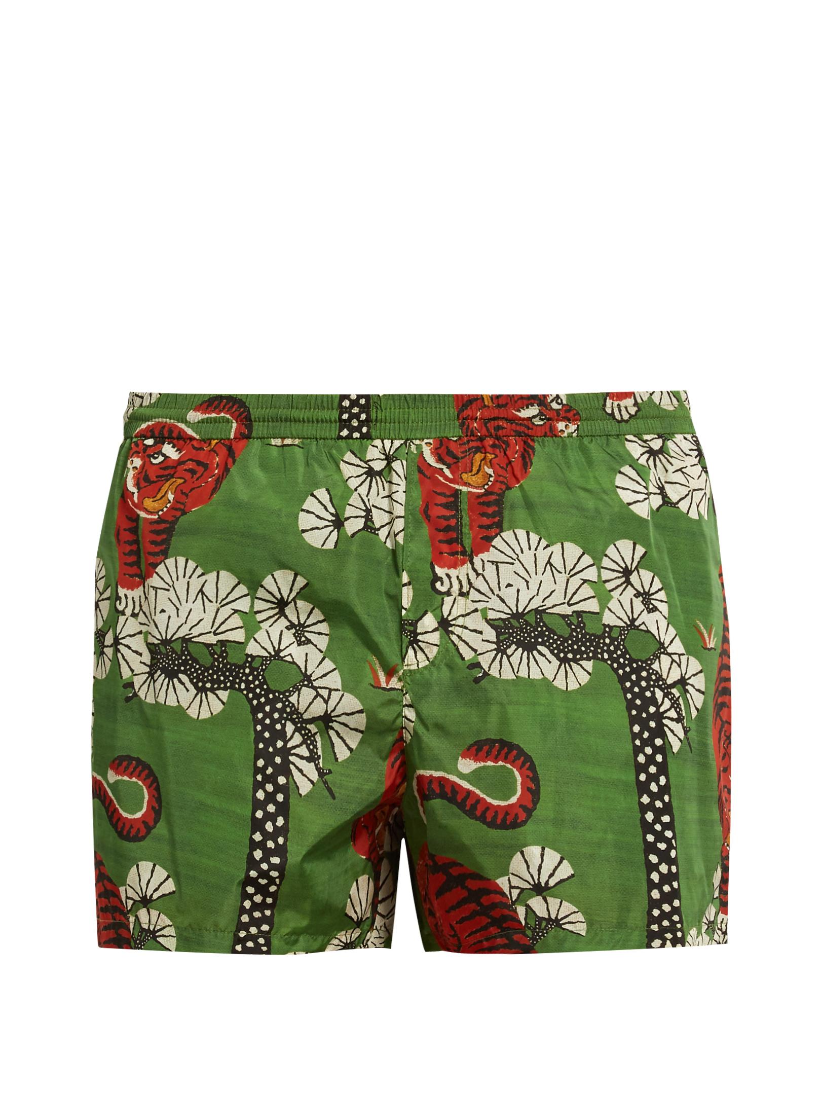 Lyst Gucci Tigerprint Nylon Swim Shorts in Green for Men